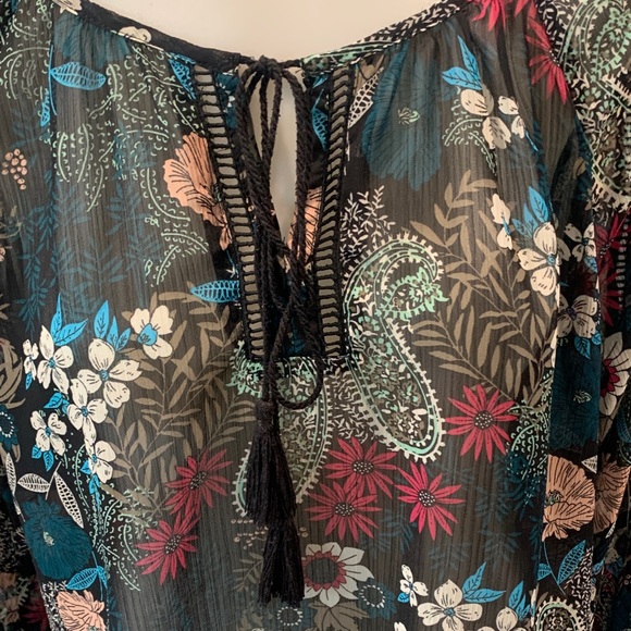 American Rag Black Floral Sheer Blouse - Picture 6 of 8